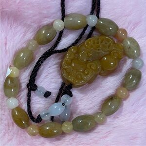 2 GRADE A Certified Burma Gold Jadeite Jade Dragon Hand Carved Necklace Bracelet
